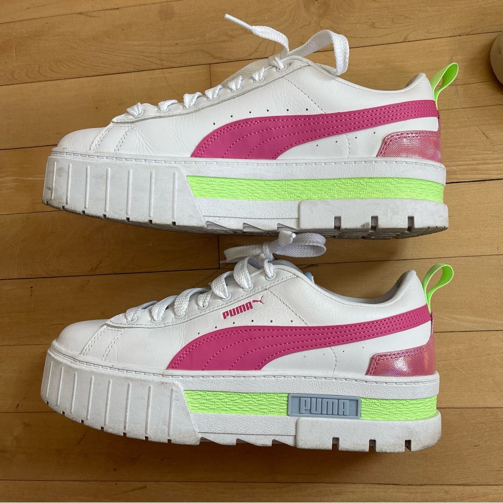 Puma White and Pink Platform Sneakers